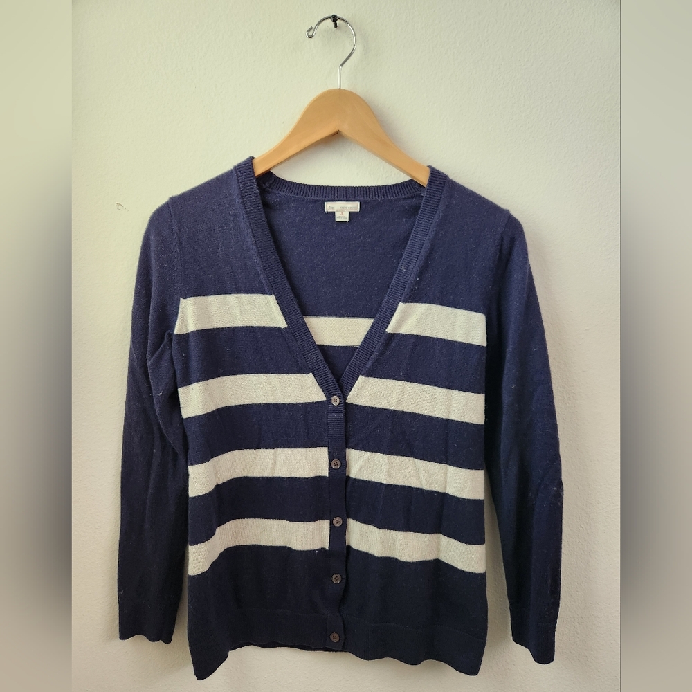 GAP Women's Retro Classic Striped Sweater Cardigan Navy Blue Ash Gray Size Small